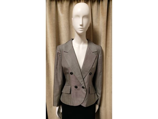 Christian Dior, Tailleur pantalone in tessuto di lana grigio