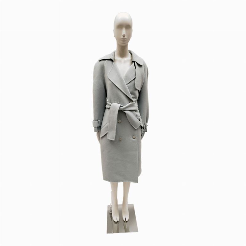 Mila Schon, Cappotto in panno di lana e angora celeste pallido