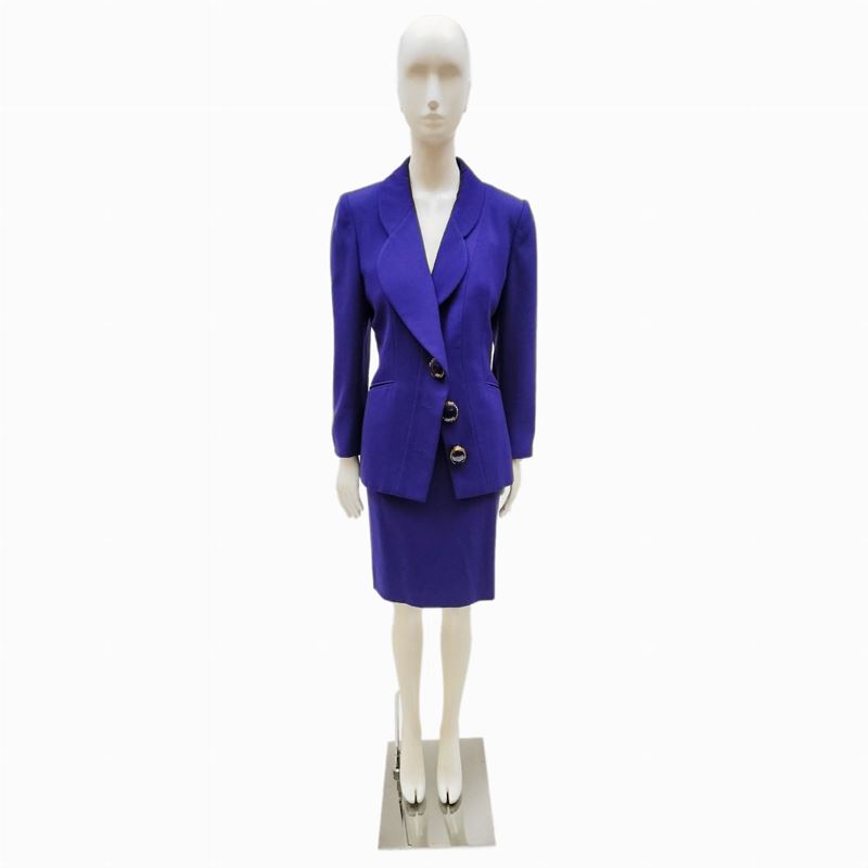 Christian Dior, Tailleur in tessuto di lana bluette