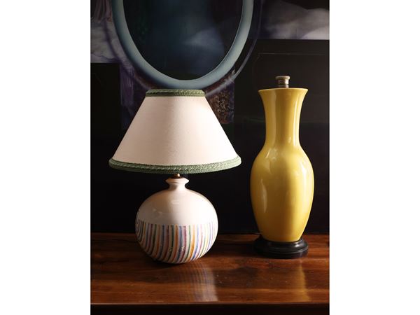 Three table lamps in glazed ceramic