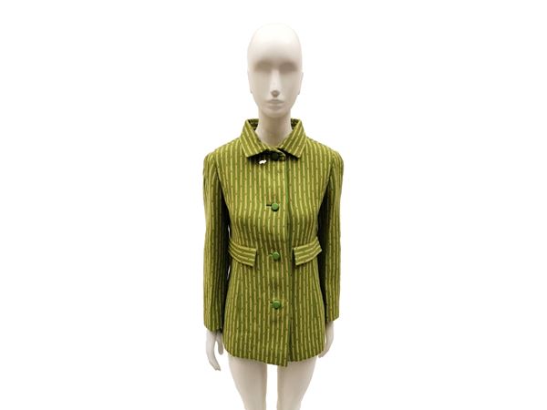 Mila Schon, Tailleur in tessuto di lana nei toni del verde