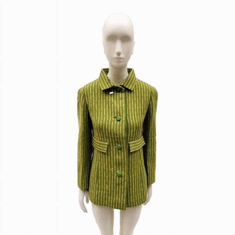 Mila Schon, Tailleur in tessuto di lana nei toni del verde