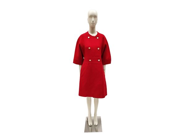 Philippe Venet, Robe manteau in red wool fabric  (Sixties)  - Auction Vintagemania - Maison Bibelot - Casa d'Aste Firenze - Milano