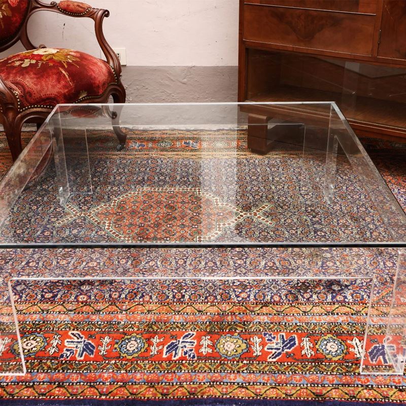 Tavolino Basso da Caffè in Vetro Temperato e Plexiglass