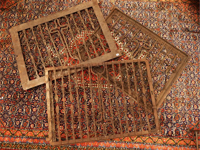 Tre Antiche Grate in Ferro Battuto