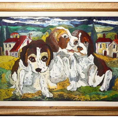 Paesaggio con Tre Cuccioli di Cane