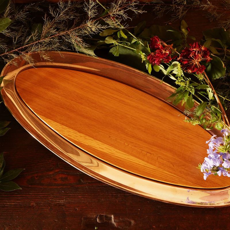 Grande Vassoio in Metallo Argentato e Legno, Cassetti