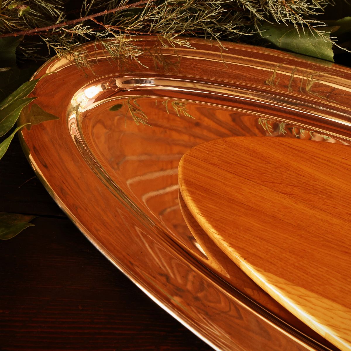Grande Vassoio in Metallo Argentato e Legno, Cassetti