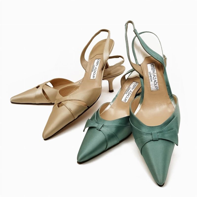 Joseph Azagury London, Due paia di sandali in raso celeste e crema