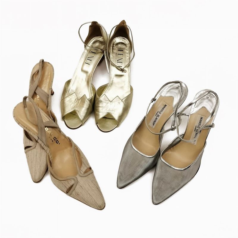 Manolo Blahnik London, Dal Co, Fendi, Tre paia di scarpe da sera