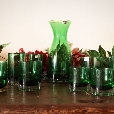 Assortimento di Bicchieri in Vetro Verde di Empoli