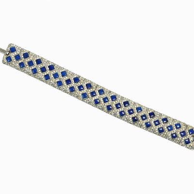 Bracciale in Metallo Bianco e Pietre Blu