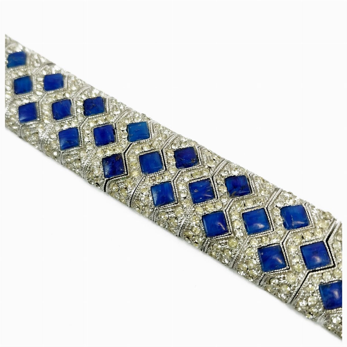 Bracciale in Metallo Bianco e Pietre Blu