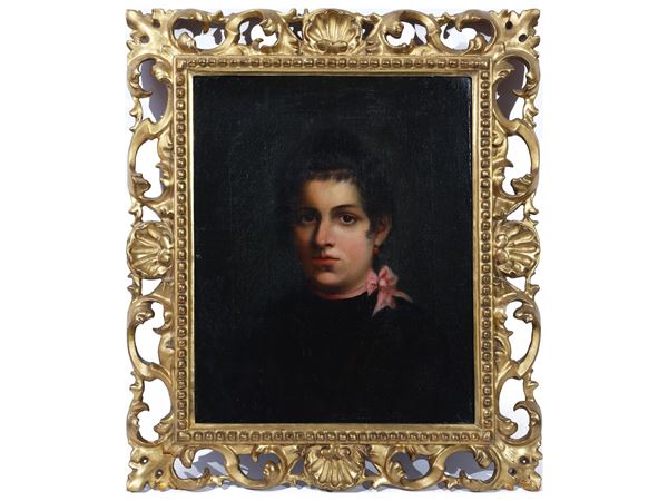 Scuola toscana della fine del XIX secolo - Portrait of woman with pink bow