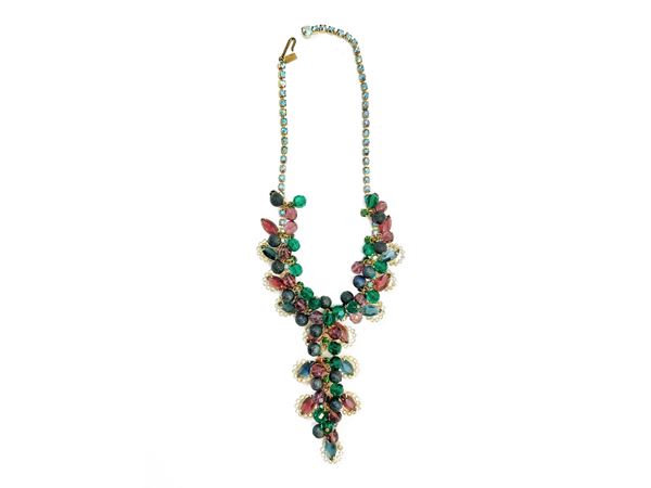 Hattie Carregie green and purple cluster bead necklace