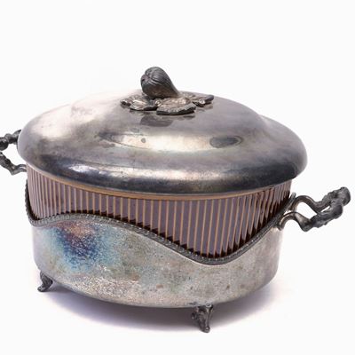 Legumiera in Metallo Argentato e Ceramica
