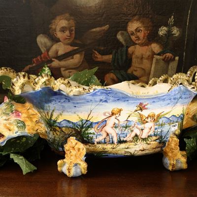 Grande Cestino Centrotavola a Navicella in Terracotta Invetriata