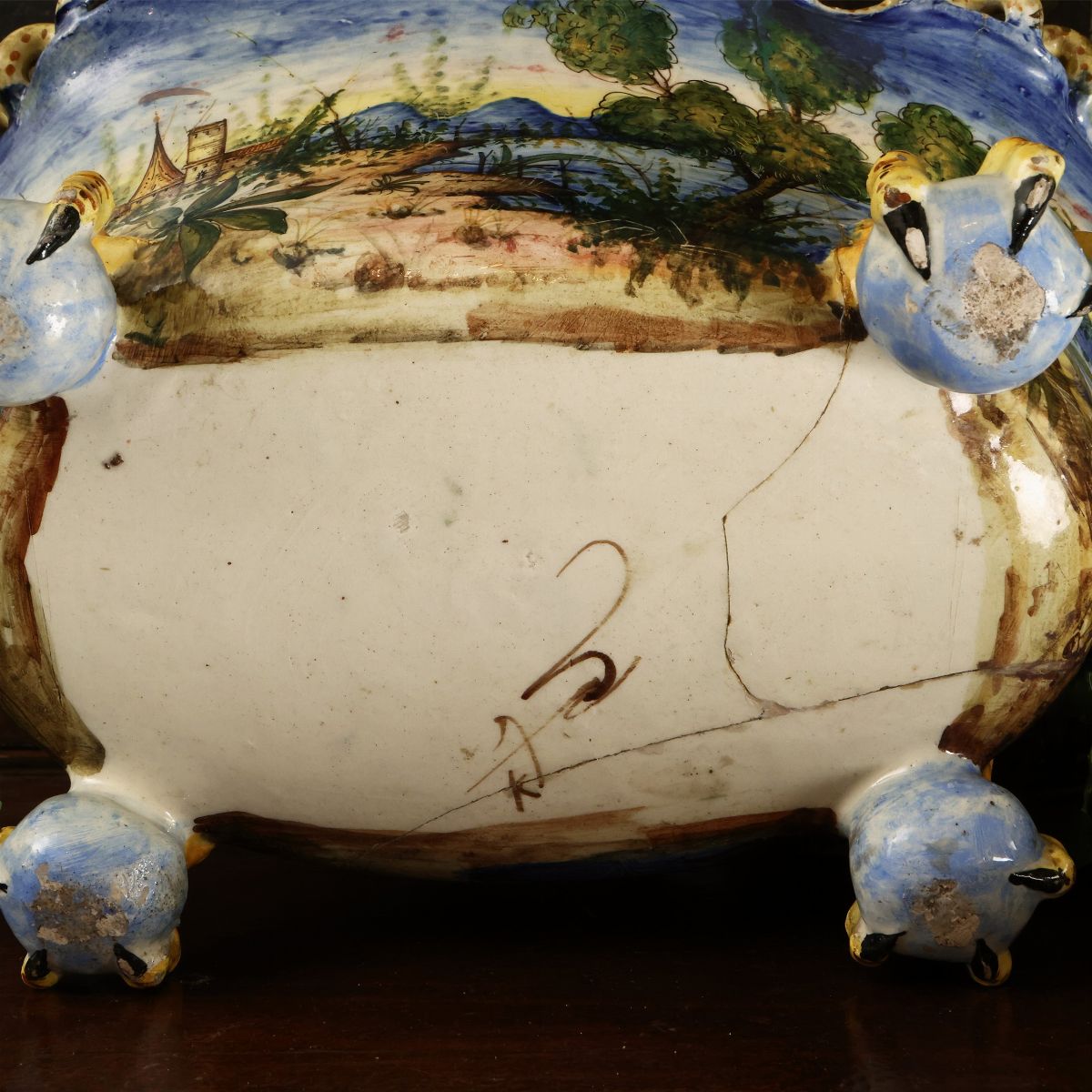 Grande Cestino Centrotavola a Navicella in Terracotta Invetriata