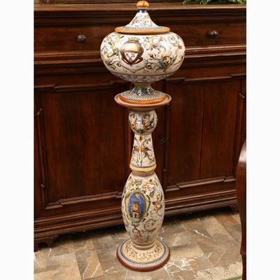 Potiche con Colonna En Pendant in Terracotta Smaltata