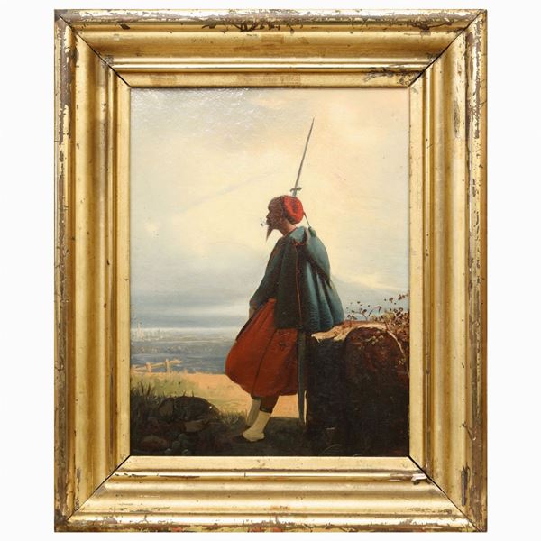 Scuola napoletana della fine del XIX secolo - Oriental character in a landscape