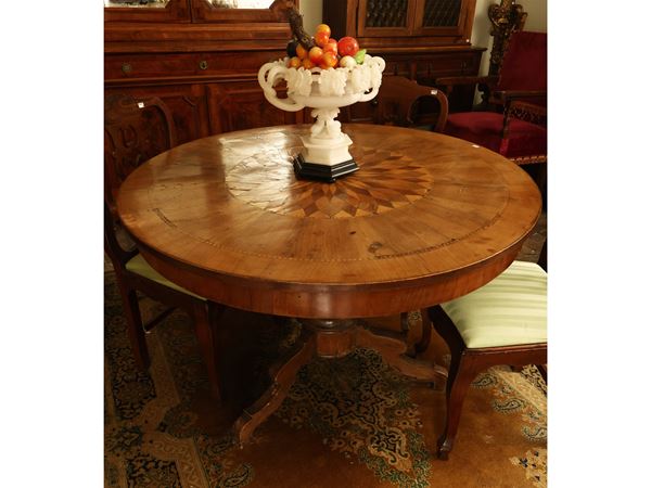 Walnut veneered center table