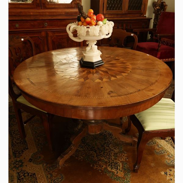 Walnut veneered center table