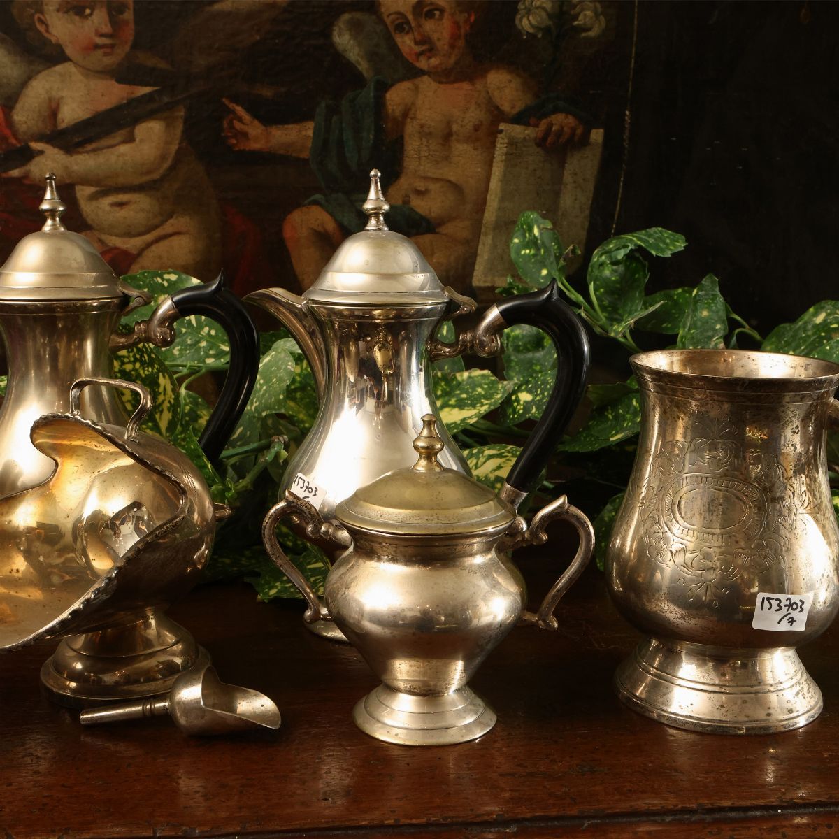 Assortimento di Accessori per Tè e Caffè in Metallo Argentato