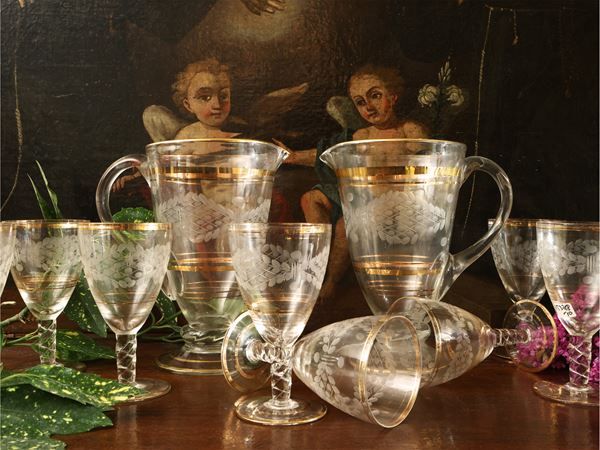 Vintage aperitif set in blown glass highlighted in gold  (beginning of the 20th century)  - Auction The art of furnishing - Maison Bibelot - Casa d'Aste Firenze - Milano