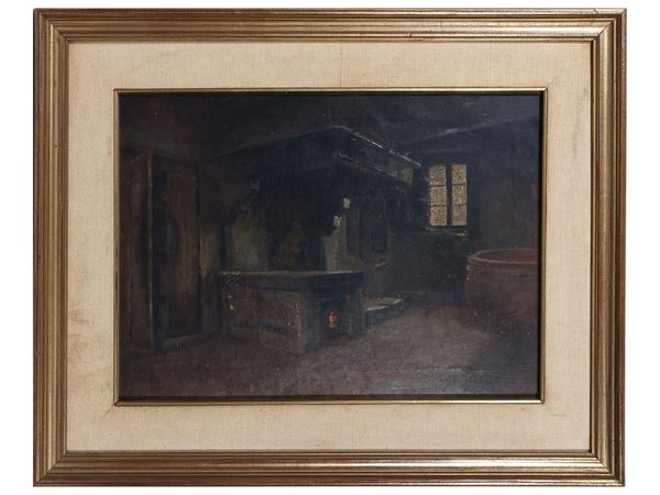 Scuola italiana del XIX/XX secolo : Kitchen interior  - Auction The art of furnishing - Maison Bibelot - Casa d'Aste Firenze - Milano