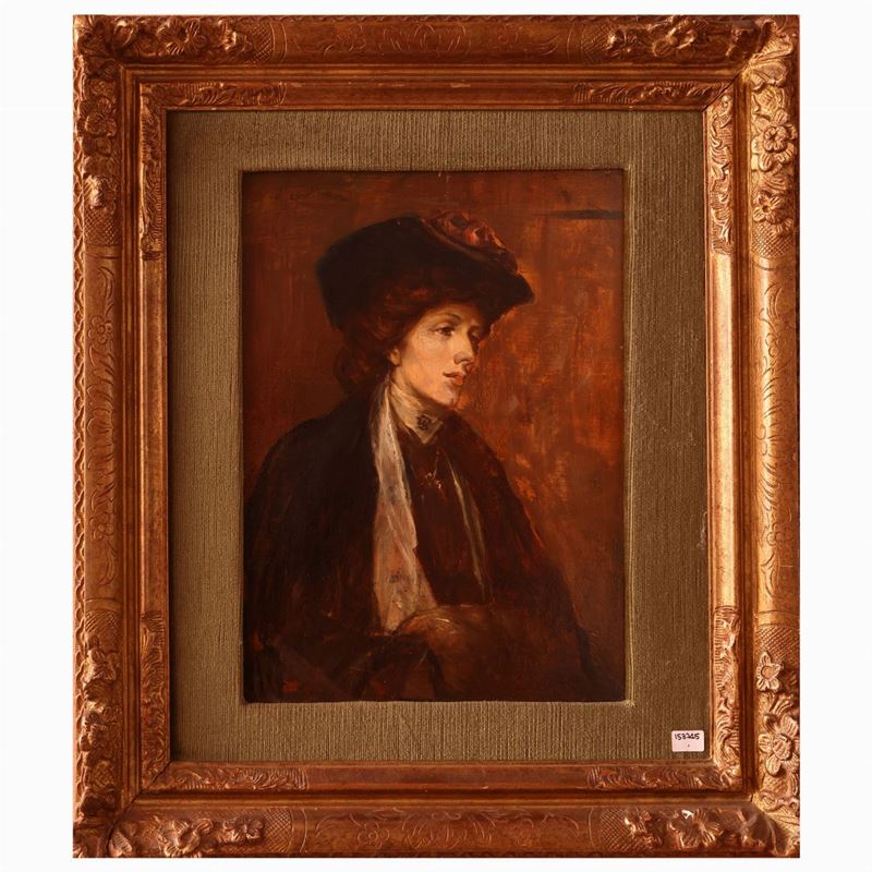 Scuola Napoletana della Fine del XIX/inizio del XX Secolo - Ritratto di Elegante Giovane Donna Pa...