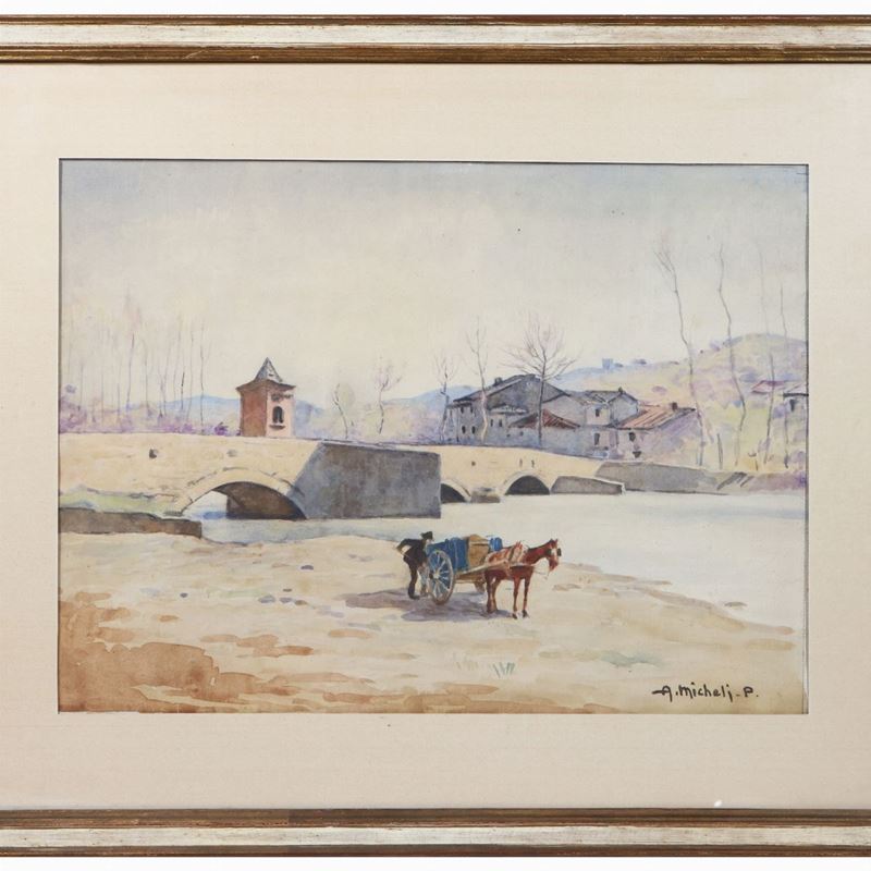Alberto Micheli Pellegrini - Paesaggio con Ponte