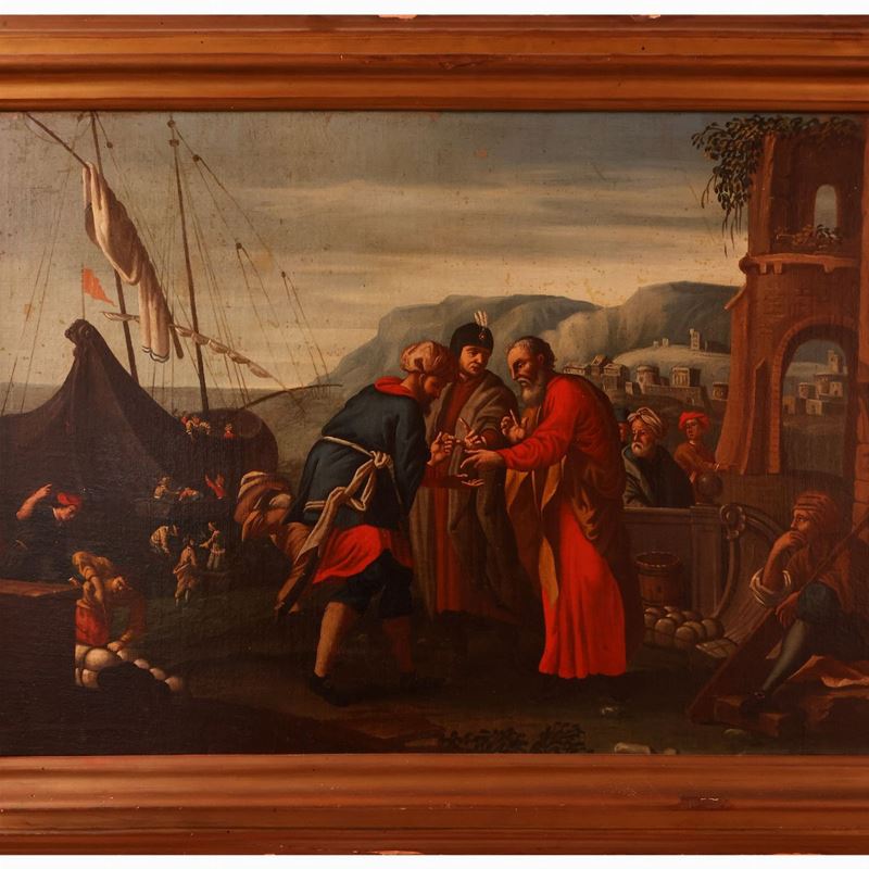 Scuola Francese del XVIII/XIX Secolo - Scorcio di Porto con Mercanti