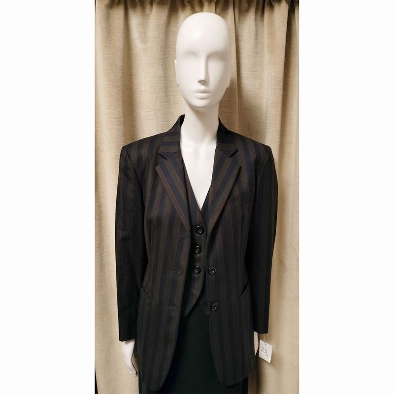 Oliver by Valentino, Tailleur in tessuto di lana a righe verde bosco e blu