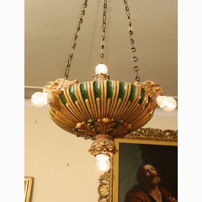 Lampadario a Coppa in Terracotta Smaltata