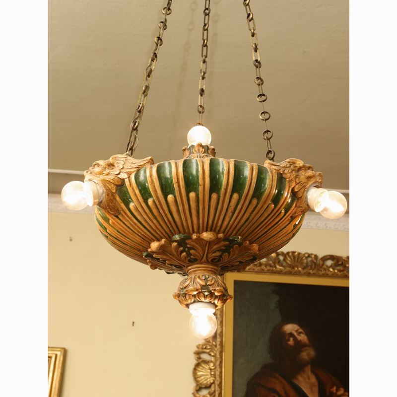 Lampadario a Coppa in Terracotta Smaltata