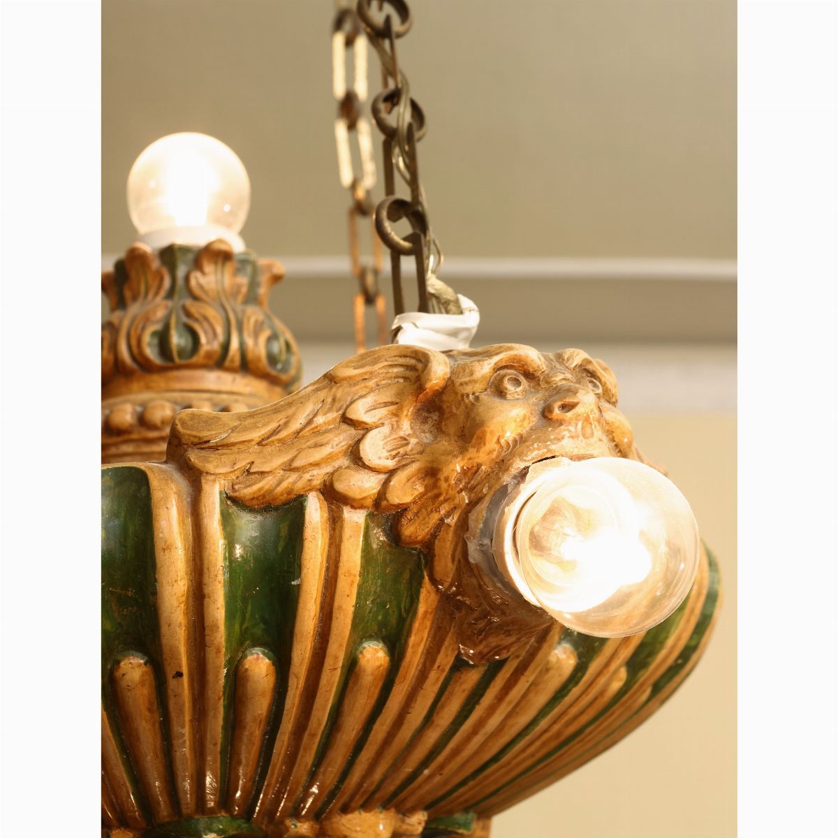 Lampadario a Coppa in Terracotta Smaltata
