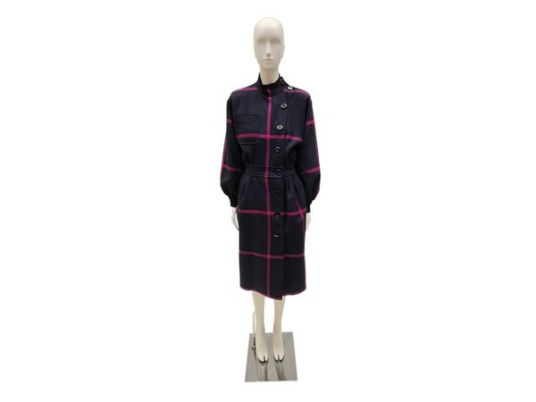 Valentino Boutique, Shirtdress in blue and fuchsia checked wool fabric