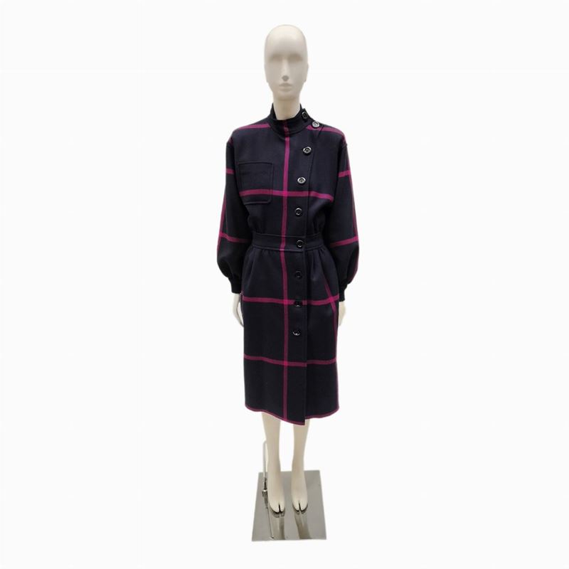 Valentino Boutique, chemisier in tessuto di lana a quadri blu e fuxia