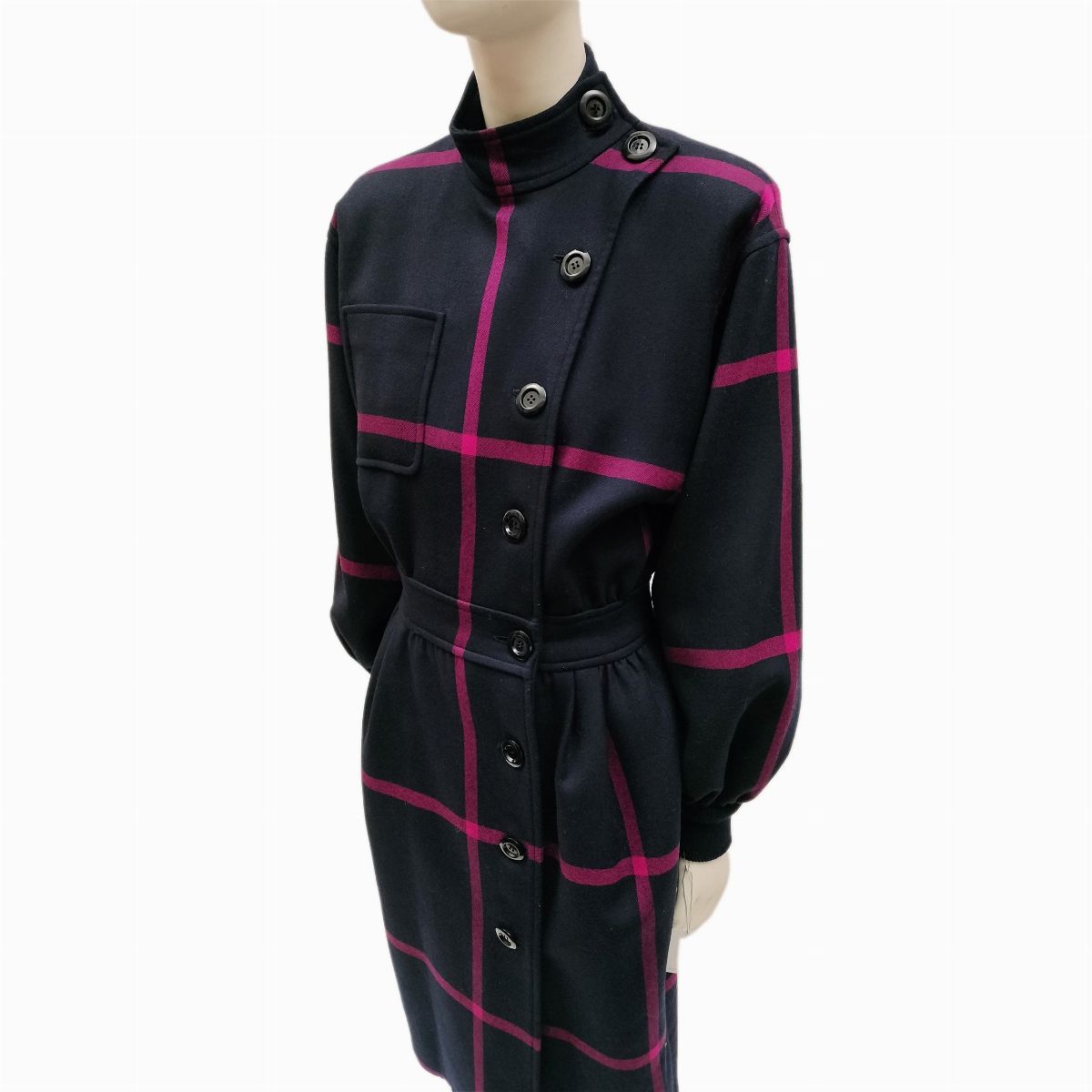 Valentino Boutique, chemisier in tessuto di lana a quadri blu e fuxia