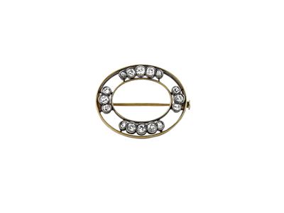 Spilla in Oro Giallo e Argento con Diamanti