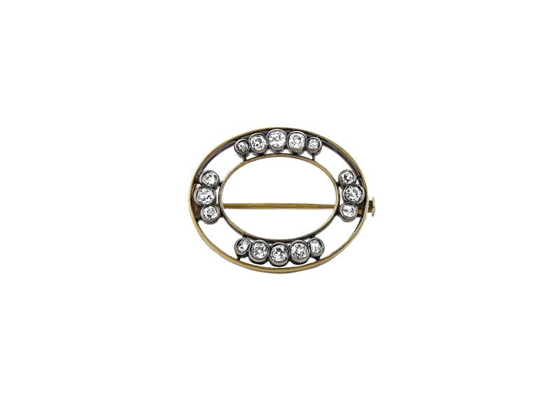 Spilla in Oro Giallo e Argento con Diamanti