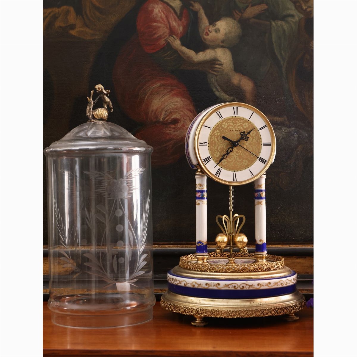 Orologio in Porcellana Dipinta e Metallo Dorato