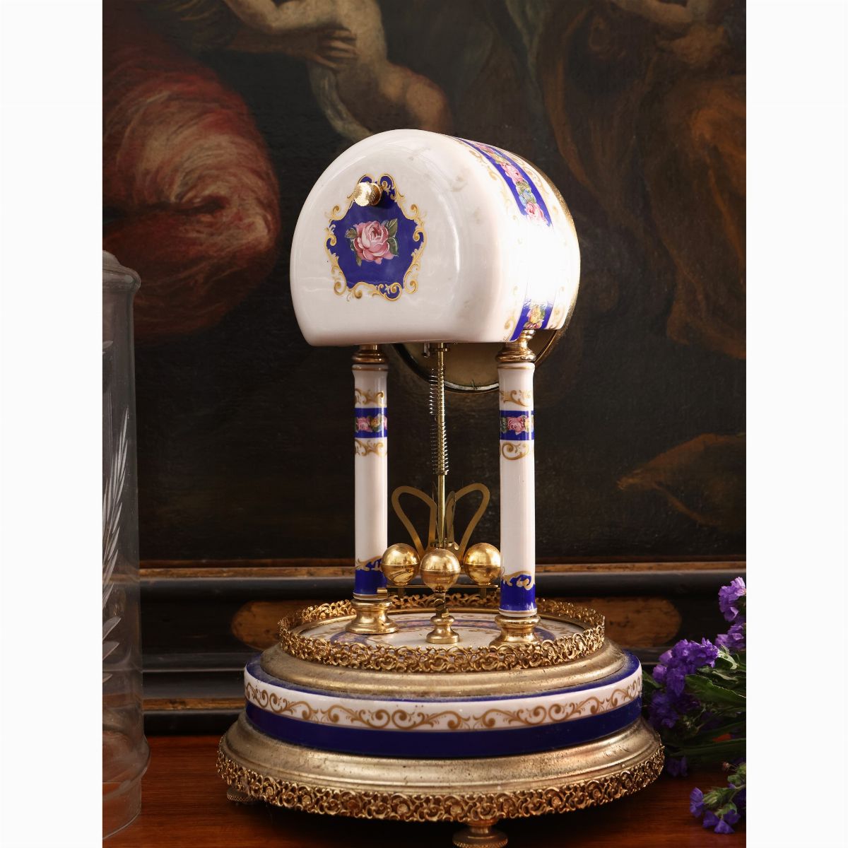 Orologio in Porcellana Dipinta e Metallo Dorato