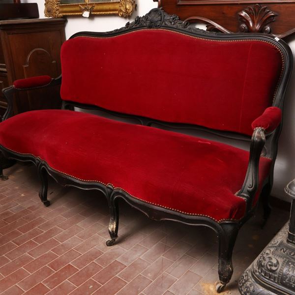 Carved and ebonized wooden sofa  (beginning of the 20th century)  - Auction The art of furnishing - Maison Bibelot - Casa d'Aste Firenze - Milano