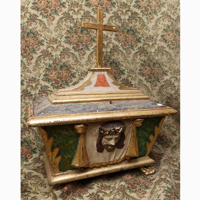 Reliquiario Ad Urna in Legno Intagliato e Dorato