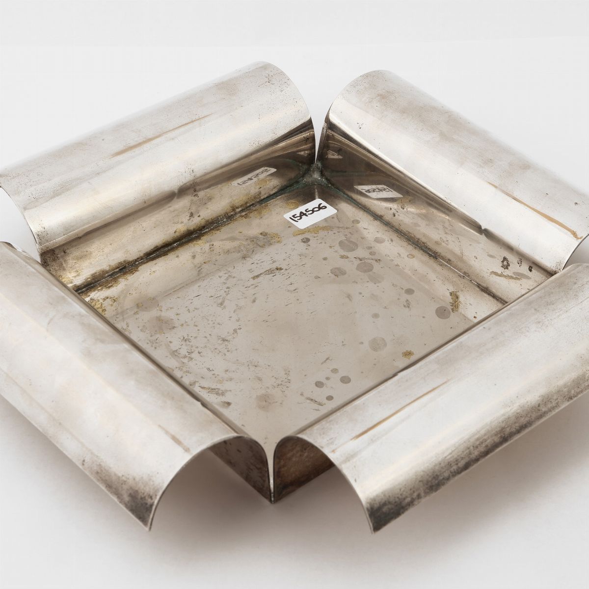 Svuotatasche in Metallo Argentato, Serie Forme Contemporanee, Cleto Munari,