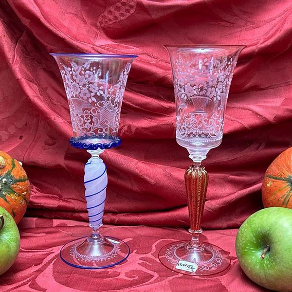 Due calici da collezione in vetro di Murano, Raimondo Maddaluno
