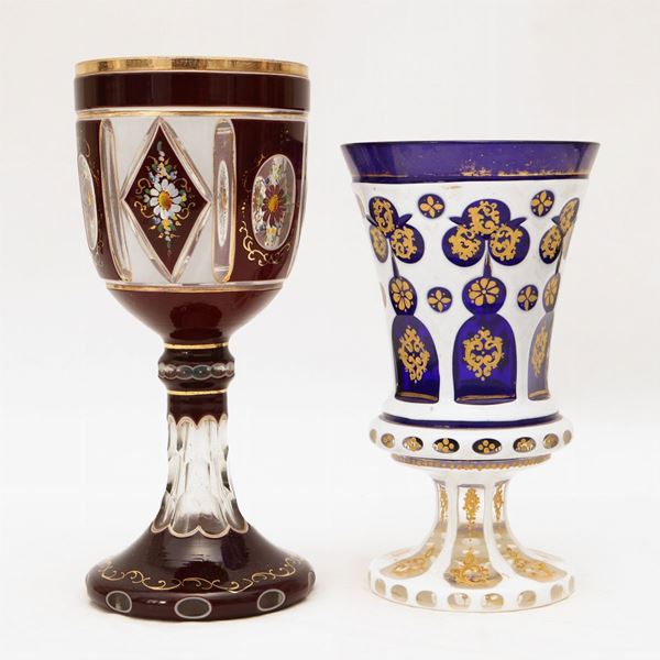 Two Bohemian crystal glasses