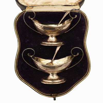 Coppia di Saliere a Navicella in Argento, Birmingham 1906