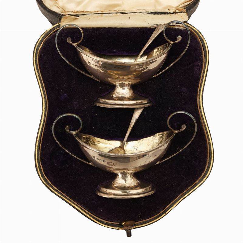 Coppia di Saliere a Navicella in Argento, Birmingham 1906